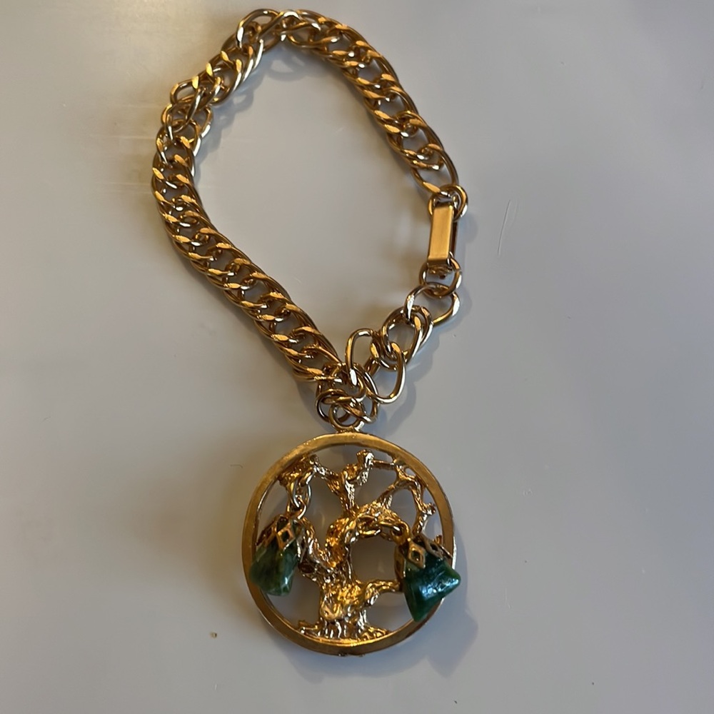Tree of life gold color dangle bracelet jade stones